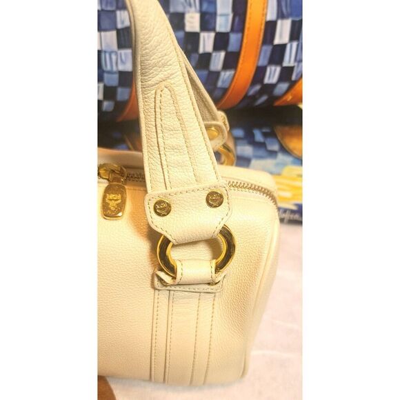 MCM - Creamy White Pebbled Leather Mini Boston w/ Gold Hardware - Picture 7 of 12